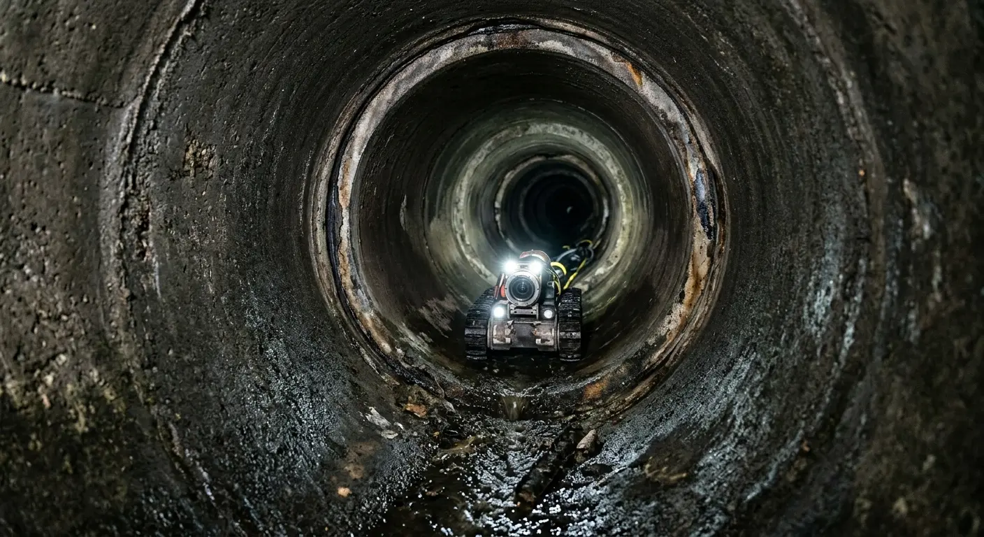 Robotic sewer camera inspecting pipe interior for Sewer Line Cleaning in Queensbury